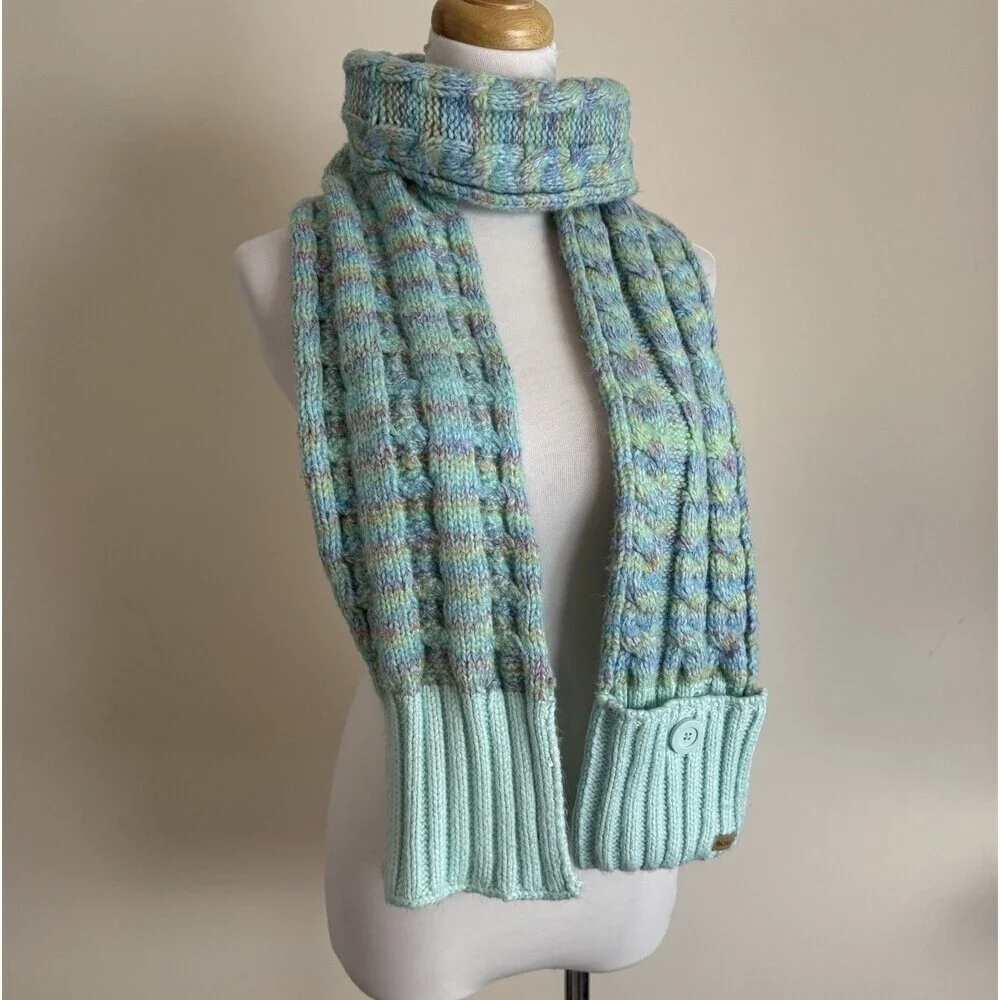 Columbia Chunky Knit Button Scarf Cottagecore Coastal Cabincore Indie Boho